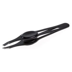 Pince à épiler inclinée haut de gamme noire avec revêtement, pour épilation et maquillage permanent, avec poignée en caoutchouc ergonomique, OEM - Product Image 1