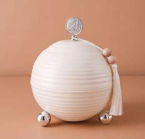 Pot de rangement rond en céramique de luxe avec couvercle, pot à bonbons décoratif, récipient de décoration moderne pour la maison avec couvercle à pompon, pot de comptoir de cuisine - Product Image 1
