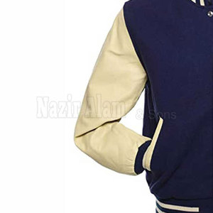 Veste Letterman pour homme avec manches en cuir, corps en laine, fermeture à boutons-pression sur le devant, style streetwear, veste Letterman personnalisée avec manches en cuir pour homme - Product Image 6
