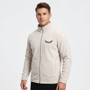 <b>Men's</b> Fleece Jacket Stand Collar Zipper Front Embroidery Solid Color Casual Autumn Wear Regular Fit <b>Long</b> Sleeve - Product Image 5
