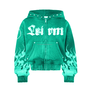 Casual Custom Crop Femmes Surdimensionné Soleil Délavé Sweat à capuche avec fermeture éclair Haute Qualité French Terry Acid Wash Pocket Sweats à capuche unisexe - Product Image 4