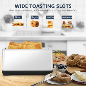 Ultra Wide Long Slot 4-Piece Red Dual Control <b>Toaster</b> 1.5 Inch 6-Level Baking with Anti-Clogging Design - Product Image 2