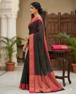Sari en soie MYSORE noir et rose avec bordure Zari, tenue traditionnelle indienne pour mariage, pour femmes - Product Image 2