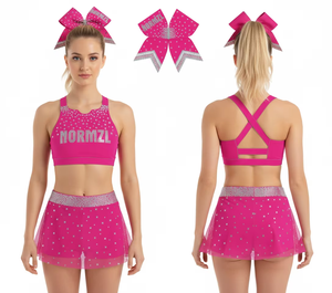Women’s Cheerleading Practice Wear – <b>Crop</b> <b>Top</b> Bra & Shorts Set, OEM Custom <b>Dance</b> Training Suit, Performance Activewear - Product Image 5