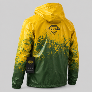 Chaqueta Impermeable con Capucha para Hombre OXYTAG, Estilo Deportivo, Color Verde Degradado a Amarillo, Chaqueta Cortavientos Termorreactiva, Precio al por Mayor, OEM - Product Image 2