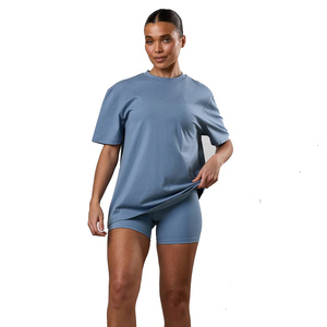 Women's Light Blue Crew Neck Oversized T-Shirt Short Sleeve Loose Fit Solid Color Jersey <b>Top</b> All Seasons Wear - Product Image 1