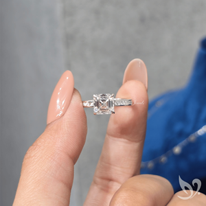 2CT Asscher Cut Lab <b>Diamond</b> <b>Ring</b> Channel Pave Band IGI Certified 10K White Gold Engagement <b>Ring</b> - Product Image 4
