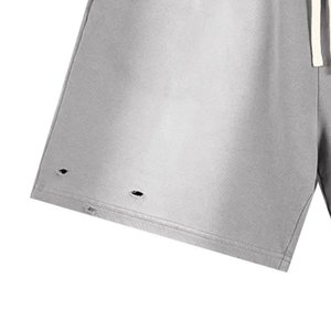 New Arrivals Custom Logo Mens Distressed Sweat Shorts Oversized Casual Streetwear Drawstring Cotton Gym Lounge Shorts <b>Light</b> Gray - Product Image 5