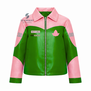Alpha |   Kapa |   Blouson de motard décontracté en cuir PU pour femme Alpha, brodé sur le devant, zippé, col rabattable - Product Image 1