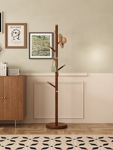 Perchero de pie minimalista de madera con almacenamiento de tres niveles y ganchos tipo rama para dormitorio - Product Image 2