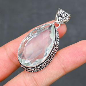 Magnifique pendentif en topaze blanche, pierre précieuse créée en laboratoire, en argent sterling 925, fait main, bijou statement, cadeau pour femme, très demandé - Product Image 3