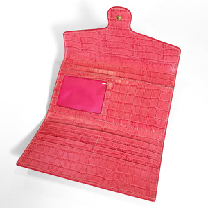Castello Croco Print Embossed Cowhide Leather Long <b>Wallet</b> 12 Credit Card Slots Flag Embroidery Hasp Closure for Women's - Product Image 4