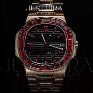 Hot Sale Full Iced <b>Red</b> Baguatte Diamond Watch Stainless Steel Luxury Waterproof Watch Available At Export Quality And Price - Product Image 6