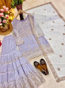 Ensemble Lehenga Choli en Faux Georgette Lourde Brodé Lavande, Imprimé Numérique Séchage Rapide, Coupe Ample Longueur Ras du Sol, Style Indien Pakistanais - Product Image 4