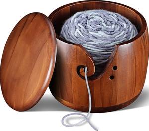 AZ ENTERPRISES Wood Yarn Bowl Round Simple Design Portable 15cm for Hand Knitting Durable <b>Craft</b> Supply - Product Image 6
