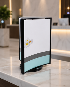 Modern Customized for Pre-Assembled A4/A5/A6 3-Sided <b>Rotating</b> Sign Holder Revolving Base Corner <b>Shelf</b> Menu Holder - Product Image 5