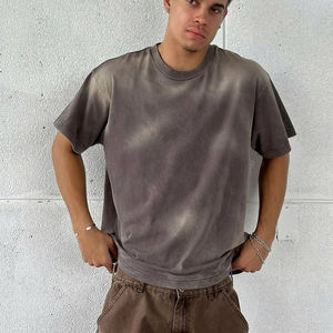 Camiseta Oversize Boxy para Hombre, Efecto Desgastado, 100% Algodón, Alta Calidad, Transpirable, Estilo Vintage, Streetwear, OEM, Marca Privada - Product Image 3