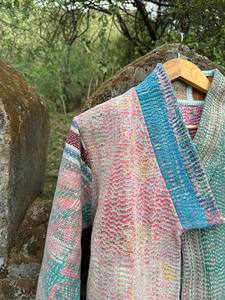 Chaqueta Kimono Larga de Algodón Kantha para Mujer, Cosida a Mano, Reversible, Estilo Boho Étnico, Ligera, Acolchada, Estilo Duster, Abierta por Delante - Product Image 2