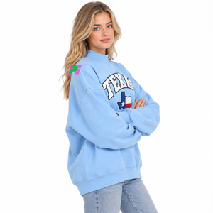 Sudadera de cuello alto para mujer, con parche bordado de la bandera de Texas, estilo oversize, informal, 100% algodón polar transpirable - Product Image 2