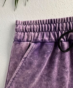 Women Terry Cotton Sweatpants Purple Solid Color Casual Loose Fit Full Length With Pocket And Drawstring Waistband - Product Image 6