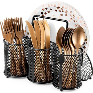 Porte-couverts noir à trois compartiments pour couverts, avec un support pour assiette et serviette, pour la mise en place de la table à manger, vente en gros depuis l'Inde - Product Image 1