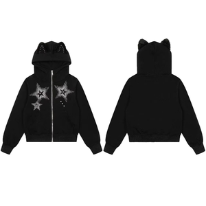 Sudaderas con capucha OEM ODM para hombre, personalizadas, estilo vintage, 100% algodón, sudaderas básicas de mezcla de algodón con pedrería. - Product Image 2