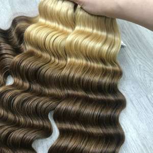 Vente en gros d'extensions de cheveux humains bruts vierges vietnamiens 100% faisceaux Deep Wave en couleur piano - Product Image 4
