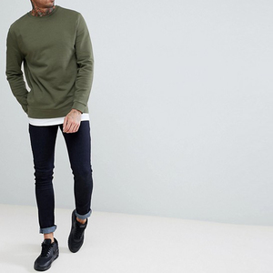 Sweat-shirt à col rond pour homme, vert olive, coupe classique, couleur unie, tricot en coton, pull décontracté, vêtements d'automne - Product Image 4