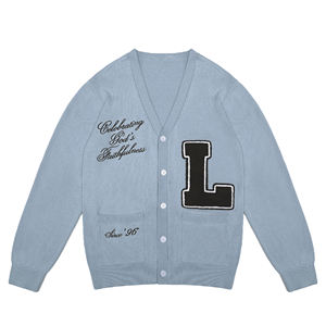 เสื้อคาร์ดิแกนไหมพรมถักสำหรับผู้ชาย คอวี ปักลายเชนิลหนา มีกระเป๋าติดกระดุม เหมาะสำหรับฤดูหนาว - Product Image 6