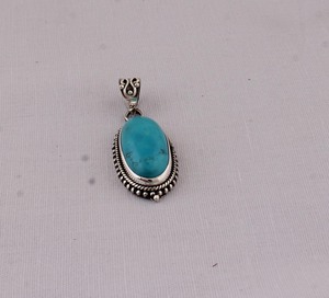 Pendentif en turquoise naturelle, bijoux en argent sterling 925, style vintage, pendentif ovale en pierre précieuse bleue, finition antique, collier pour femmes - Product Image 6