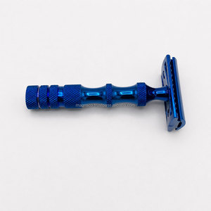 Plasma Blue Titanium Stainless Steel 3 Piece Double Edge Safety Razor for Men <b>Shaving</b> <b>Kit</b> - Product Image 4