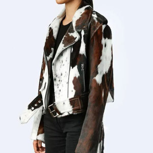 Chaqueta de Motociclista Reversible para Mujer, Forro de Piel, Estampado Animal, Manga Larga, Estilo Motero, Cierre de Cremallera - Product Image 2