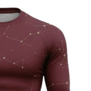 Camiseta de Compresión de Manga Larga Color Borgoña con Estampado de Constelaciones, para Entrenamiento Atlético, Gimnasio, Ejercicio, Transpirable, de Secado Rápido, de Alto Rendimiento - Product Image 3
