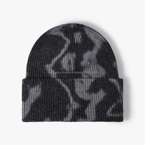 Bonnet en tricot unisexe 100% acrylique Marron Blanc Motif Tie Dye Décontracté pour l'hiver Taille adulte 56-58CM - Product Image 4