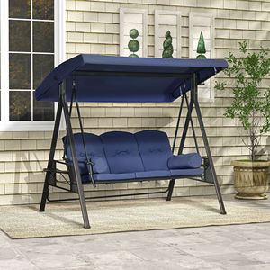 Dondolo da Esterno Blu Scuro a 3 Posti con Tettuccio Regolabile, Cuscini e Imbottiture per Giardino, Bordo Piscina e Patio - Product Image 2