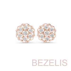 Pendientes de tuerca clásicos con diseño de flor y diamantes redondos brillantes para mujer Bezelis, regalo al por mayor para fiestas y bodas - Product Image 2