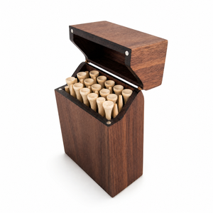 Caja Portátil de Madera para Tees de Golf con Tapa Abatible, Estuche de Almacenamiento de Tees de Golf de Madera de Nogal para Bolsa de Golf y Campo de Práctica - Product Image 1
