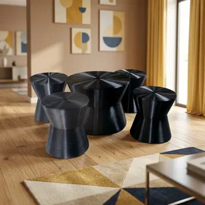 Modern Wooden Black <b>Resin</b> Sculptural <b>Coffee</b> <b>Table</b> Set with 4 Stools Handmade Furniture For Hotels Restaurant Living Room - Product Image 5