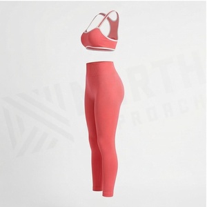Conjunto de Yoga de 2 Piezas North Approach, Largo, Color Coral Sólido, Ropa Deportiva sin Costuras, Ropa Deportiva para Mujer - Product Image 3