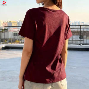 เสื้อยืดทรงบ็อกซี่คุณภาพสูงสำหรับผู้หญิง แขนสั้น คอกลม ผ้าระบายอากาศเป็นมิตรกับสิ่งแวดล้อม ขายส่ง - Product Image 5