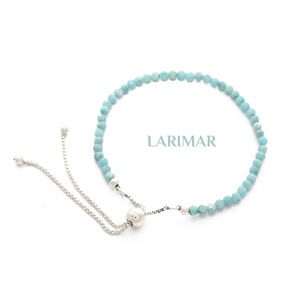 Pulsera Minimalista de Plata de Ley 925 con Cuentas y Piedras Naturales de Larimar para Uso Diario, Joyería Unisex - Product Image 2