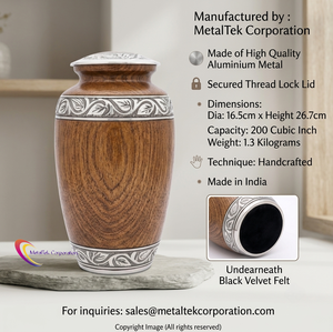 Wood Finish Metal Cremation Urn Funeral Memorial Ashes Storage <b>Jar</b> Customizable Design <b>Large</b> Capacity Decorative Funeral Urns - Product Image 5