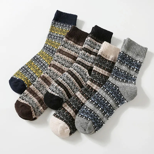 Calcetines Unisex de Lana 100% OEM, Gruesos, Transpirables, con Patrón Geométrico Jacquard, Estilo Retro, Bloques de Color, Medios, Cálidos para Invierno - Product Image 2