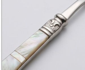 Ensemble de couverts classiques en acier inoxydable avec manches en nacre, finition miroir, cuillère à dîner à long manche, pour mariage - Product Image 2