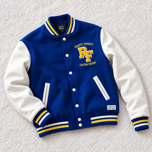 Blousons de baseball brodés en gros, unisexe, style universitaire, personnalisables, avec fermeture à boutons-pression sur la poitrine, poignets rayés, streetwear, OEM ODM - Product Image 1