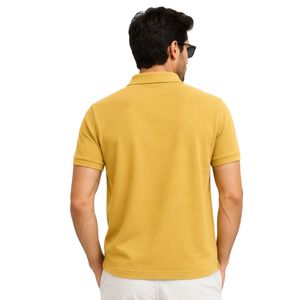 Polo zippé personnalisé pour homme en maille gaufrée jaune moutarde, respirant, à manches courtes, décontracté, pour le golf, le tennis, performance estivale - Product Image 2
