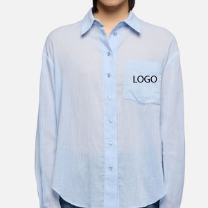 Camiseta de Mujer con Diseño de Rayas y Logotipo Personalizable, Ropa Casual para Exteriores, para Compradores al por Mayor, Corte Elegante con Mangas Largas - Product Image 1