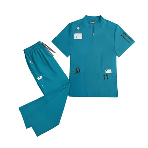 Ensemble de blouses médicales personnalisées unisexe en coton et polyester noir, uniforme d'hôpital, haut et pantalon avec poches et porte-badge - Product Image 5