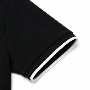 Polo de Manga Corta Negro para Mujer con Ribete Blanco en Cuello y Puños, Estilo Casual, Tejido Piqué de Algodón, Corte Regular - Product Image 4