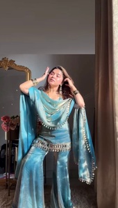 New DesignerWedding Wear Fendy Silk With Sequence Work Sharara Suit Women's - Product Image 5